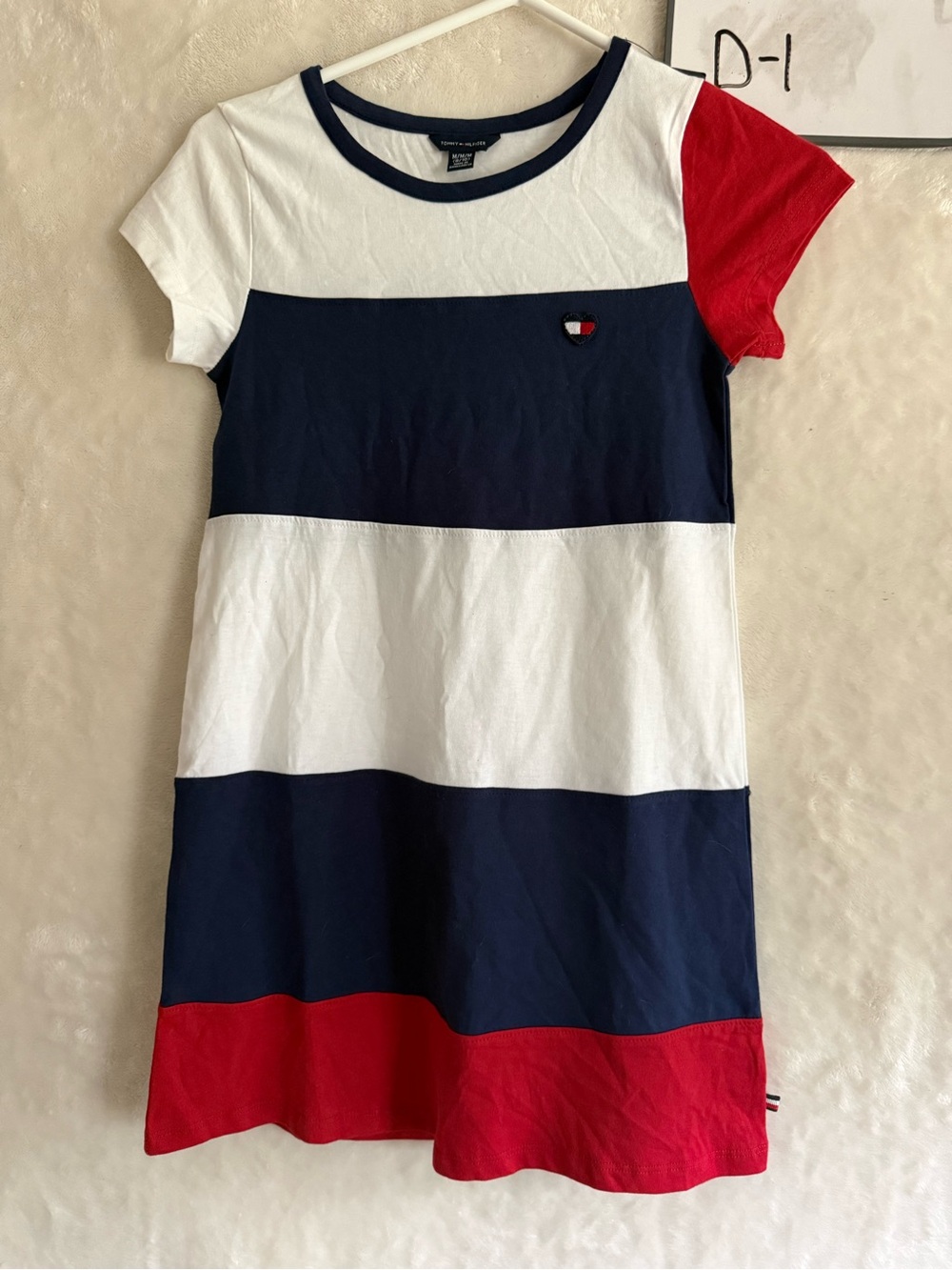 Tommy Hilfiger Navy White & Red Striped Cotton Tee Dress
